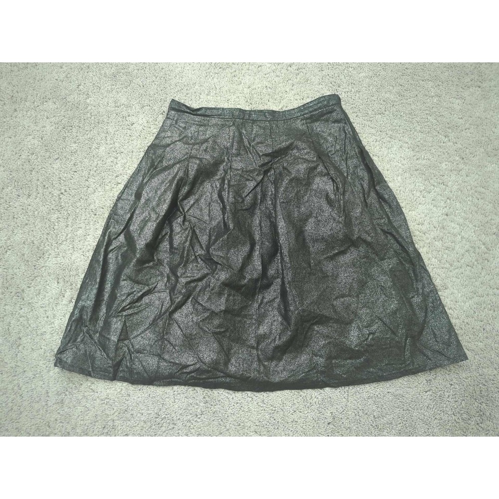 Kenar A-line Skirt Womens 10 Black Gray Shiny Lined Blend Pleated‎ Lined Midi